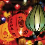 Colorful Paper Lanterns with Chinese Writing and Drawings on it