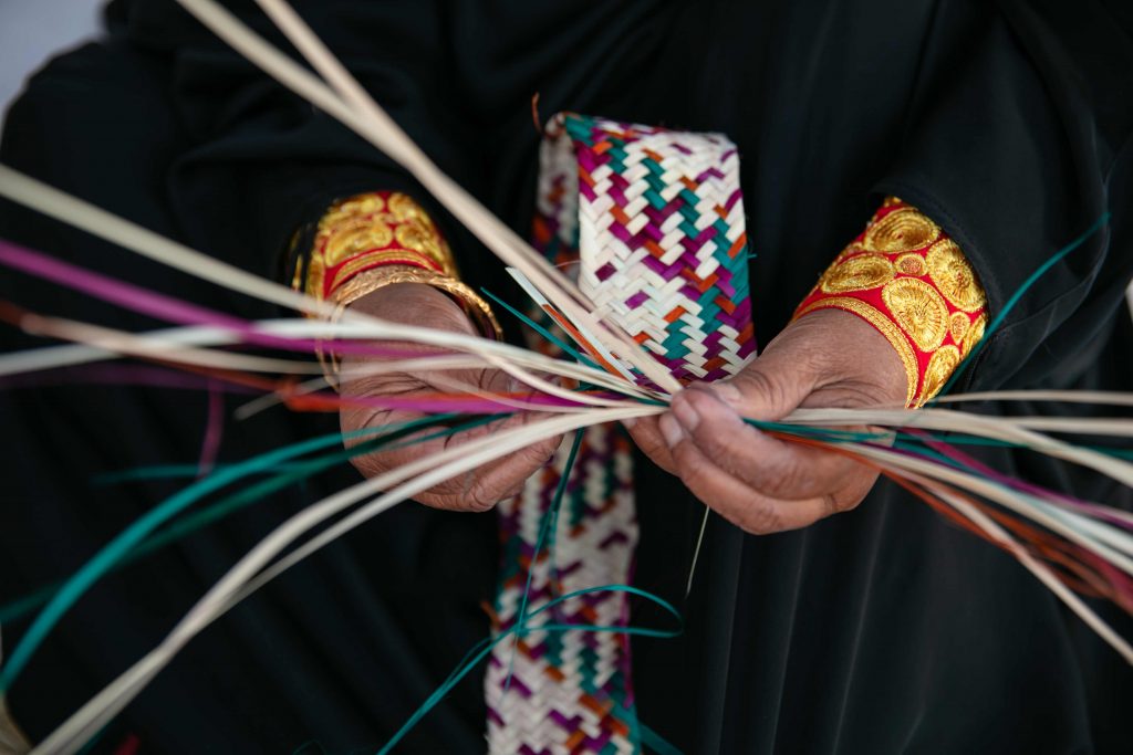 Traditional weaving of box in UAE